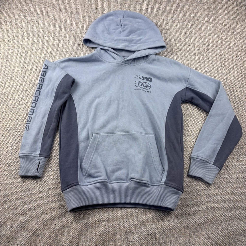 Abercrombie Kids Boys 9/10 Two-tone Sweatshirt Hoodie Grey/Blue Relaxed Fit